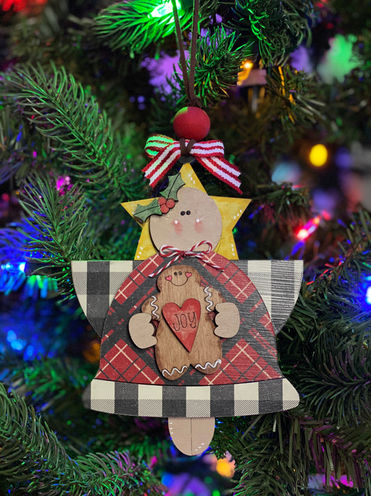 Christmas Angel Red and Black Plaid Dress and Gingie Ornament