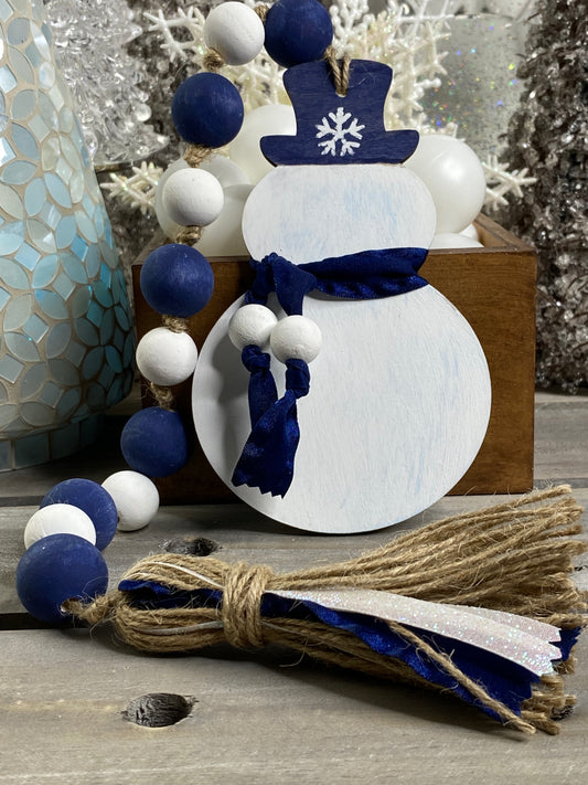 Snowman Wood Bead Garland Blue Hat