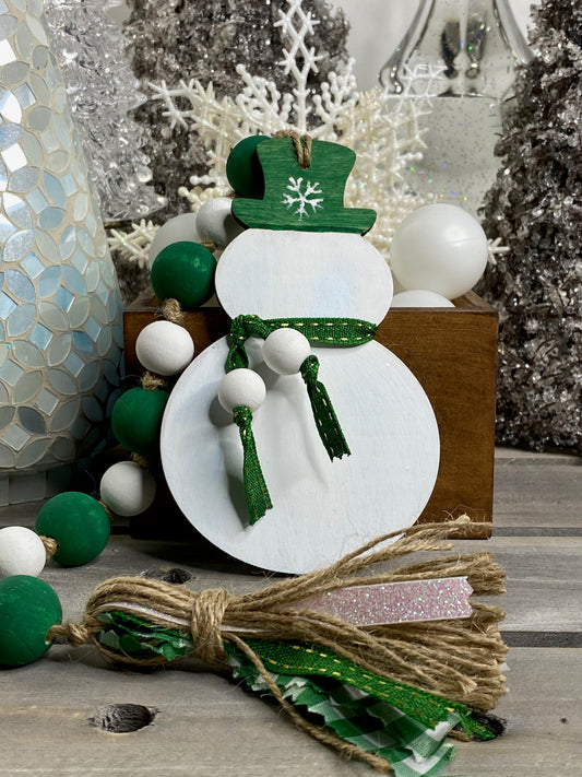 Snowman Wood Bead Garland Green Hat