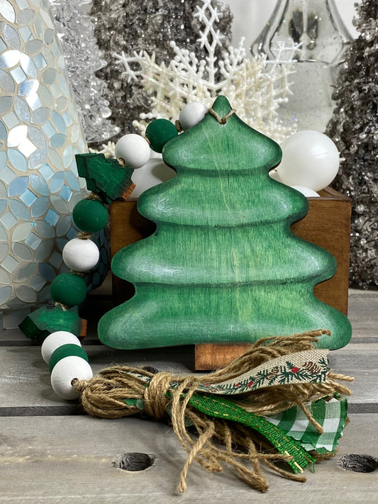 Tree Wood Bead Garland Snowflakes