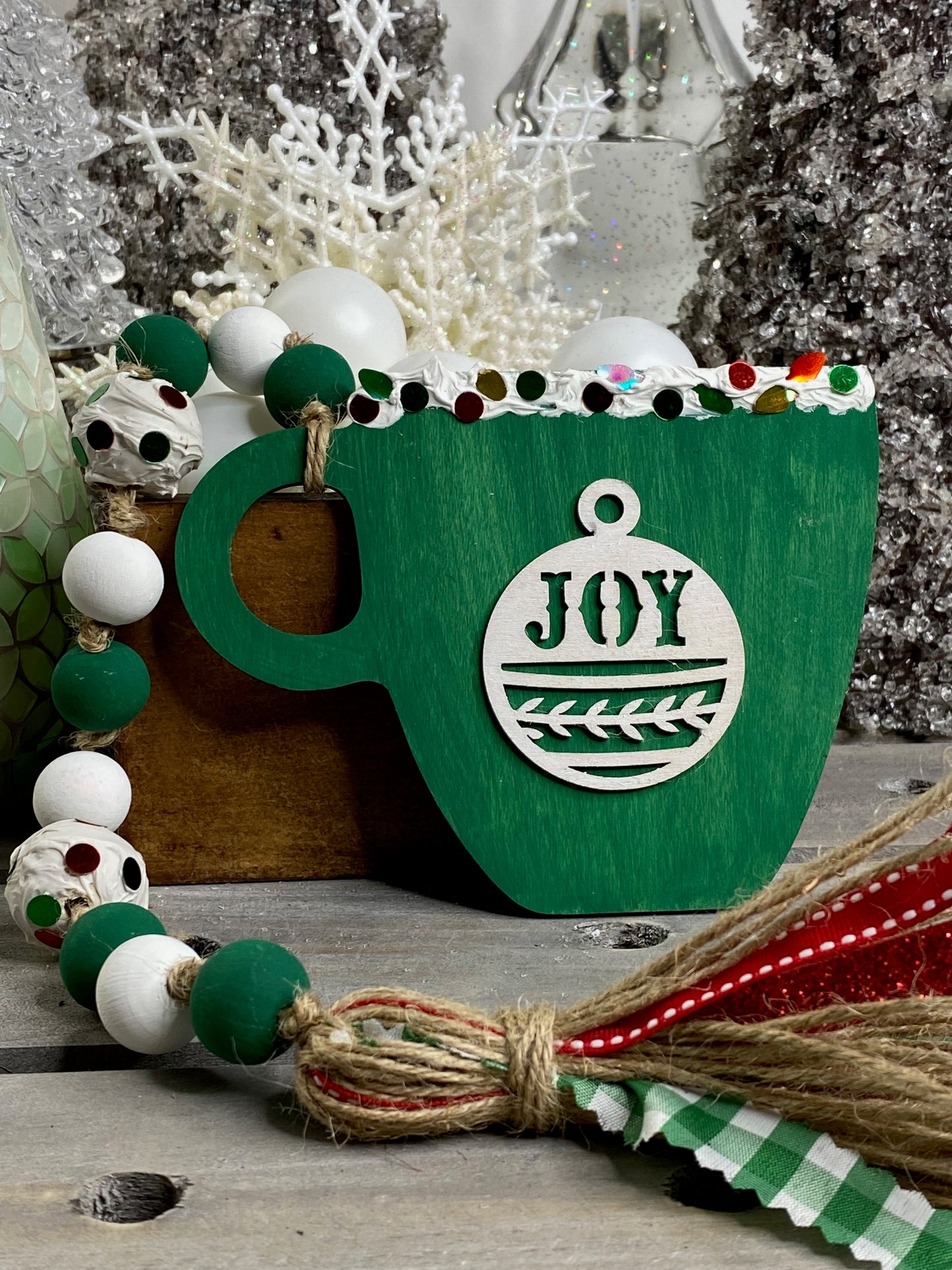 Joy Mug Wood Bead Garland