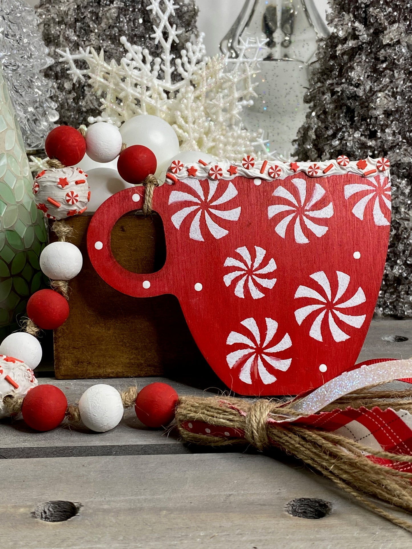 Peppermint Mug Wood Bead Garland