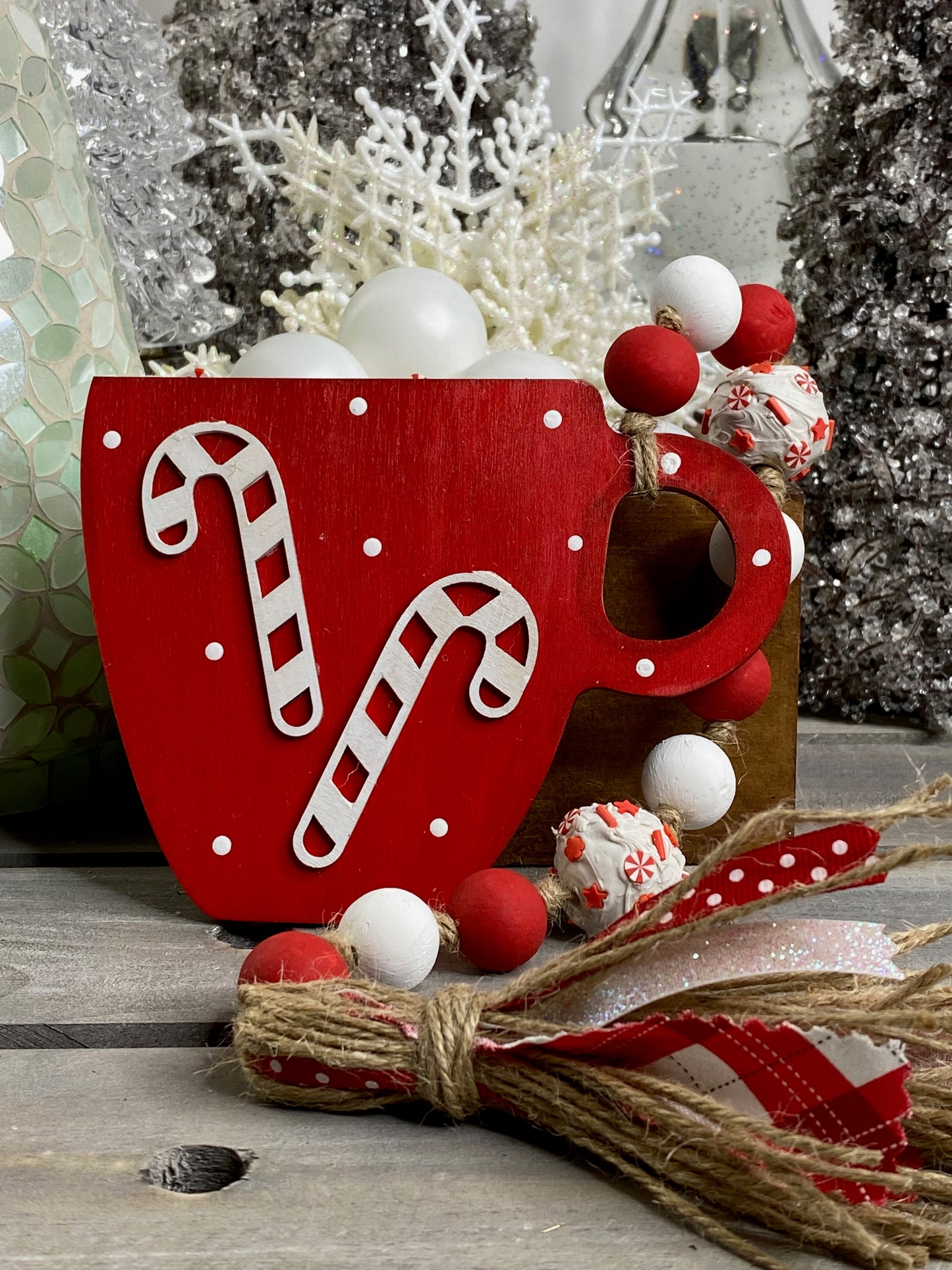 Peppermint Mug Wood Bead Garland