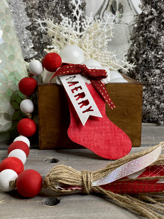 Stocking Wood Bead Garland Red