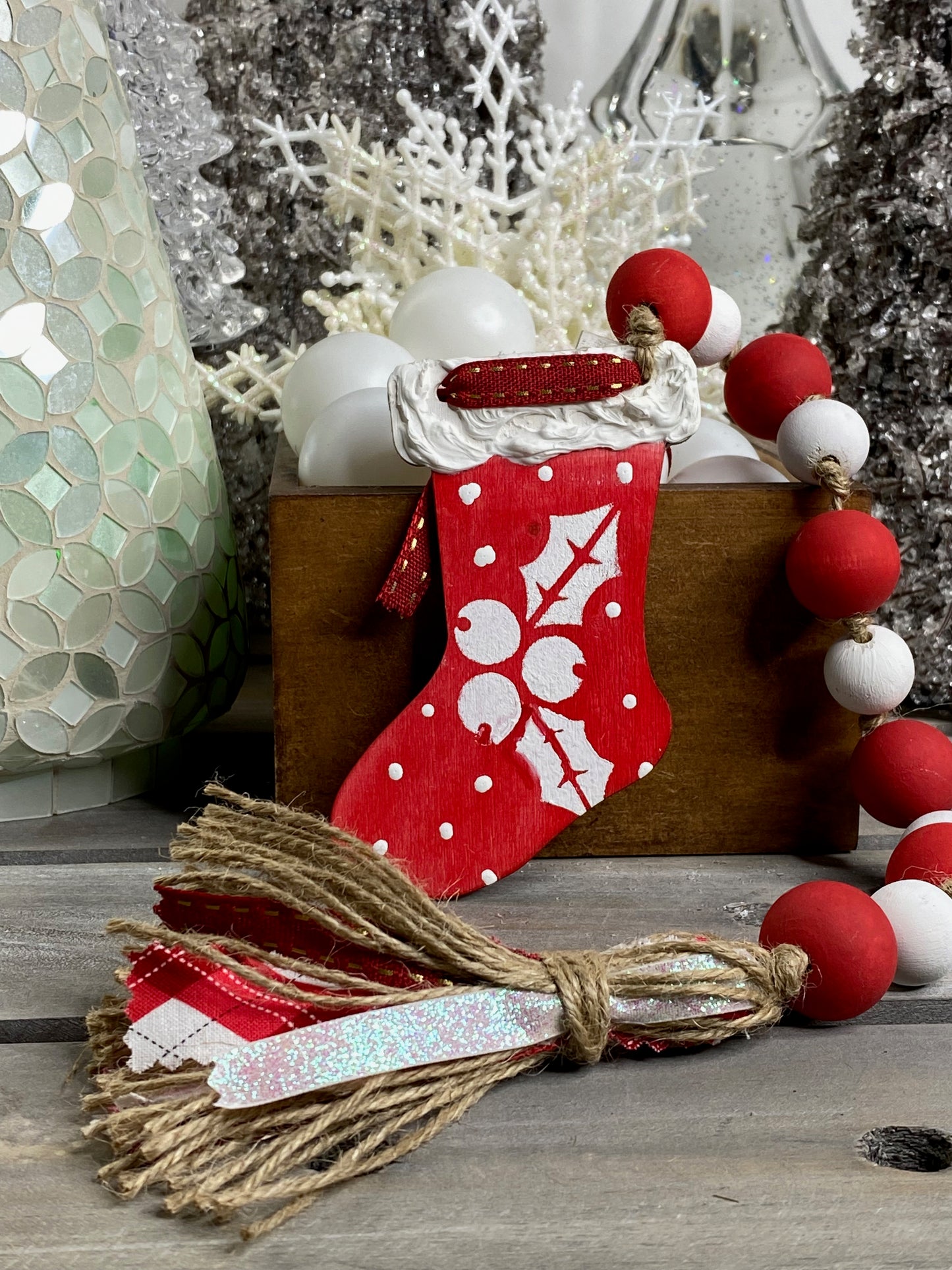 Stocking Wood Bead Garland Red