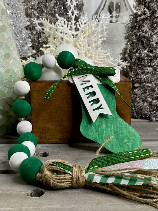 Stocking Wood Bead Garland Green