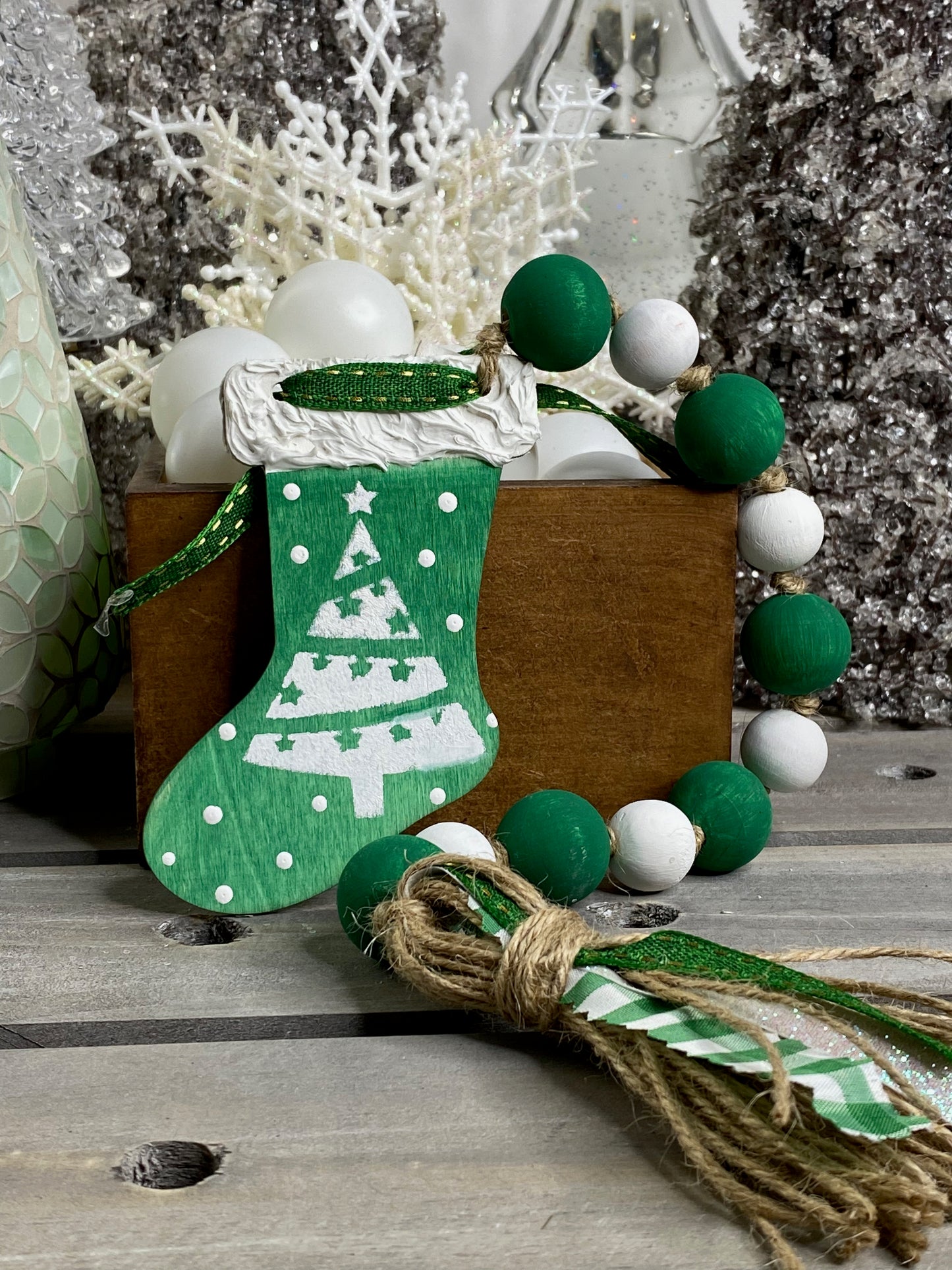 Stocking Wood Bead Garland Green