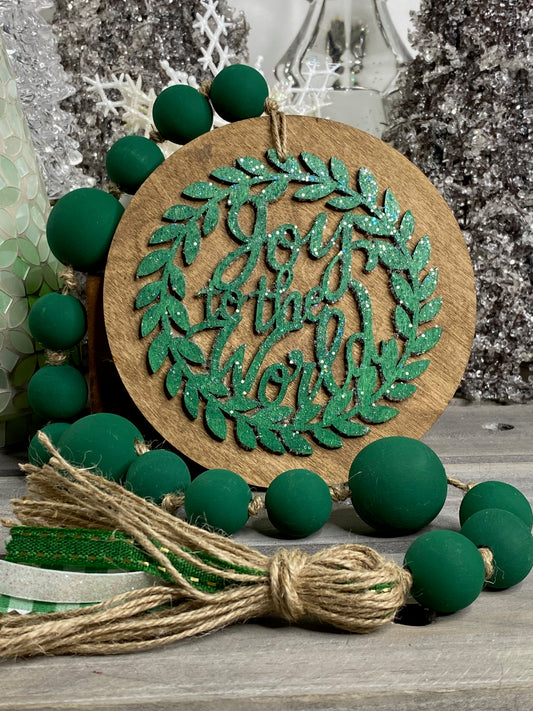 Joy to the World Wood Bead Garland Green