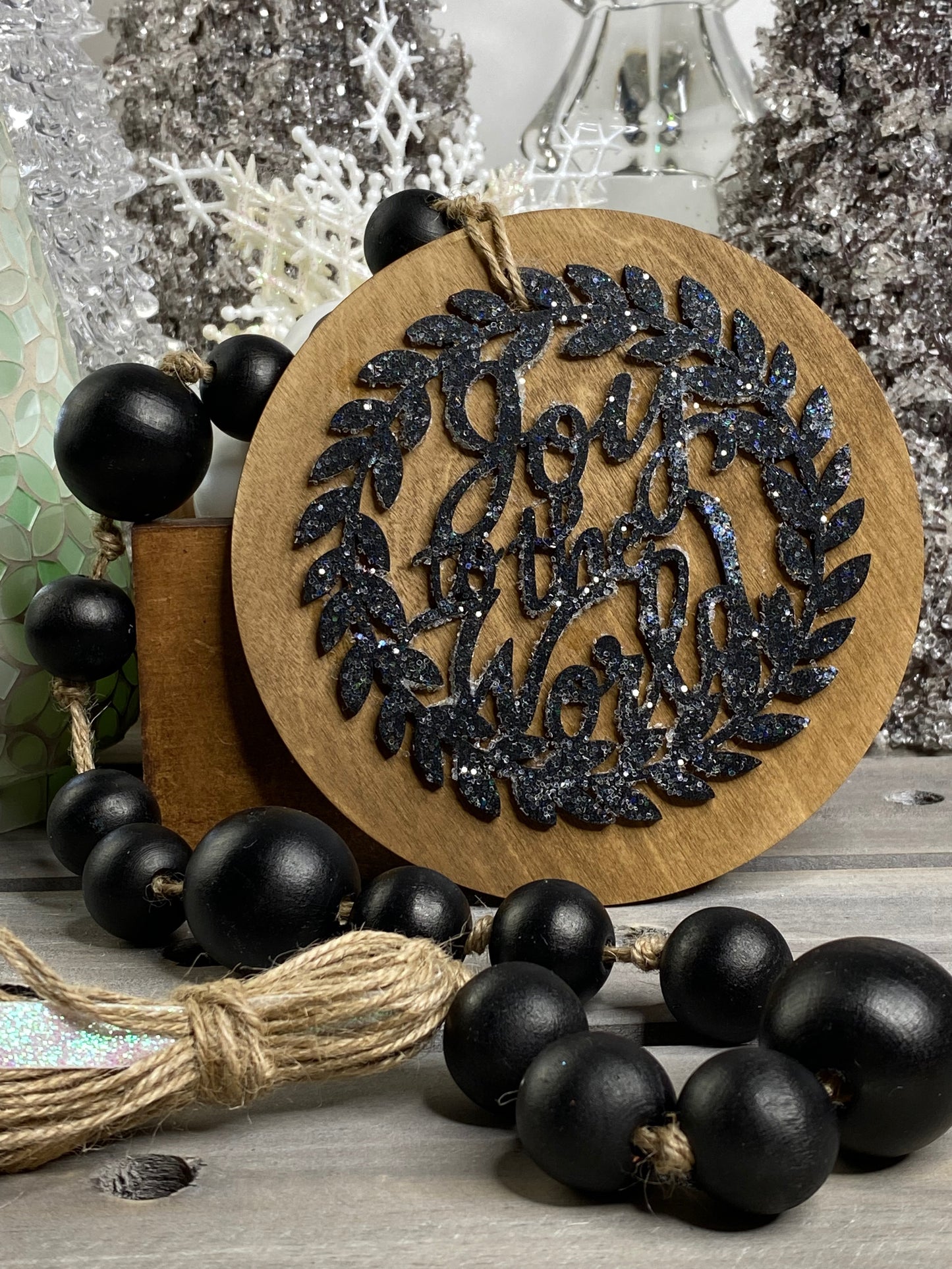 Joy to the World Wood Bead Garland Black