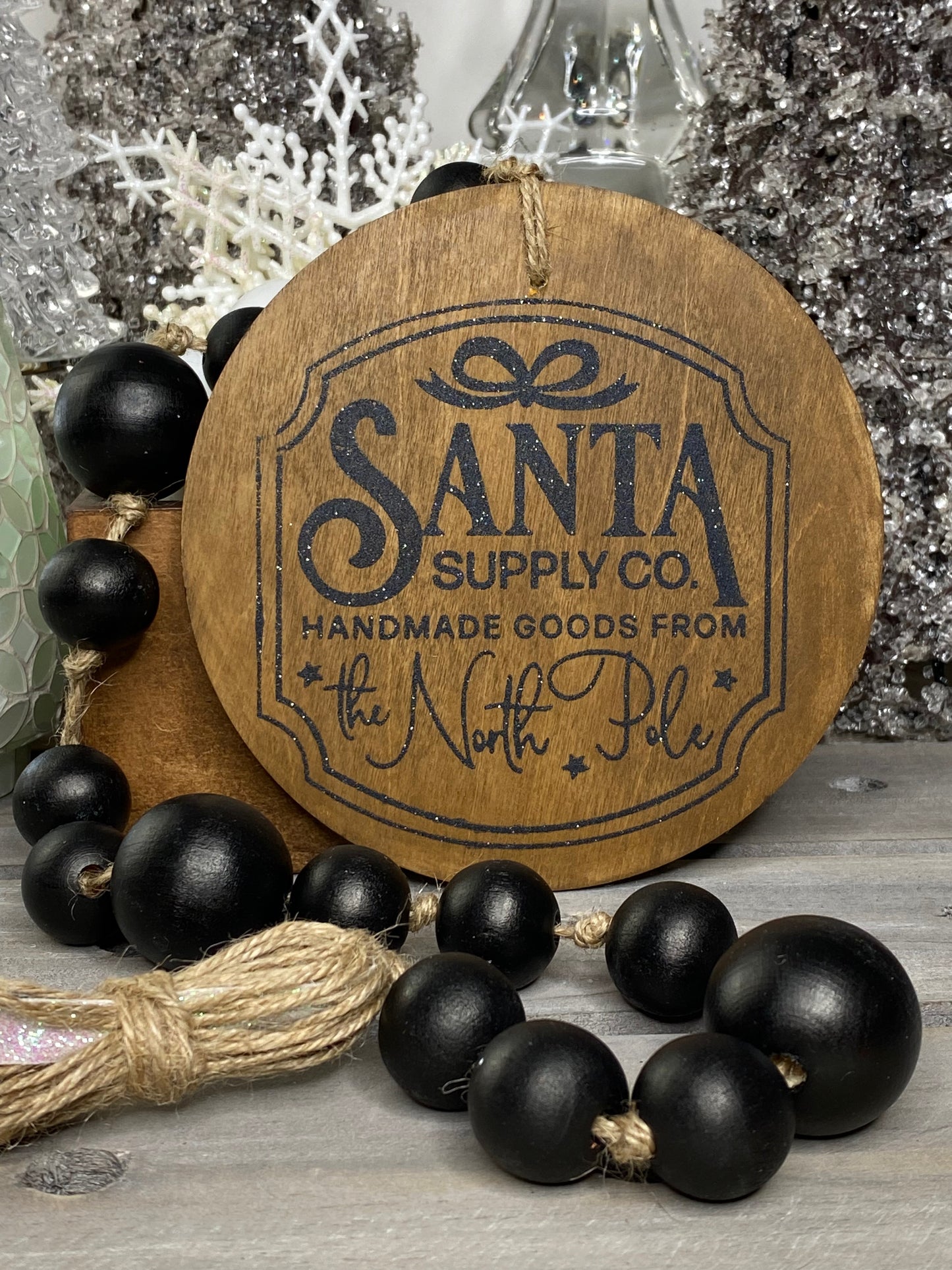 Joy to the World Wood Bead Garland Black