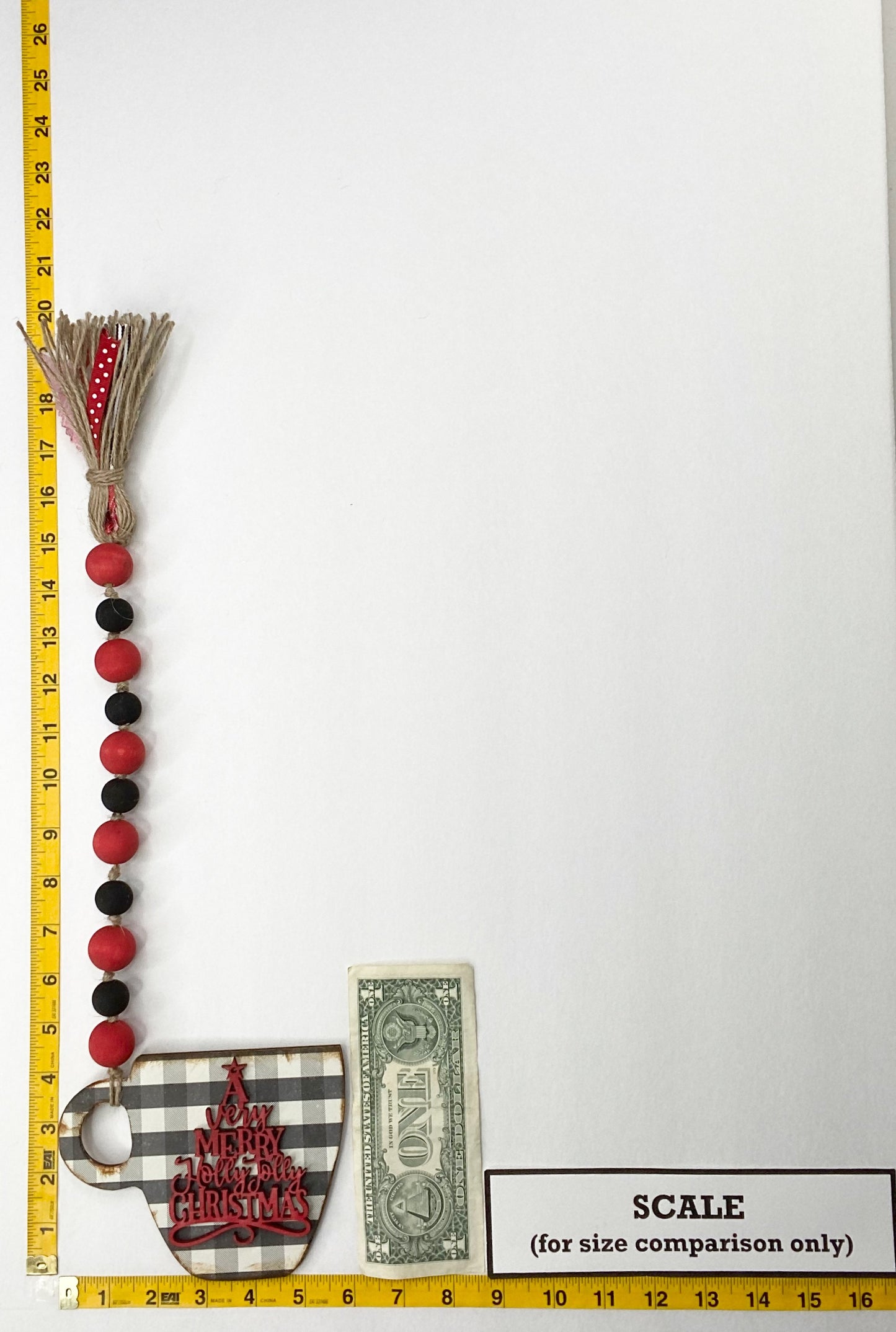 Black and White Gingham Mug Wood Bead Garland