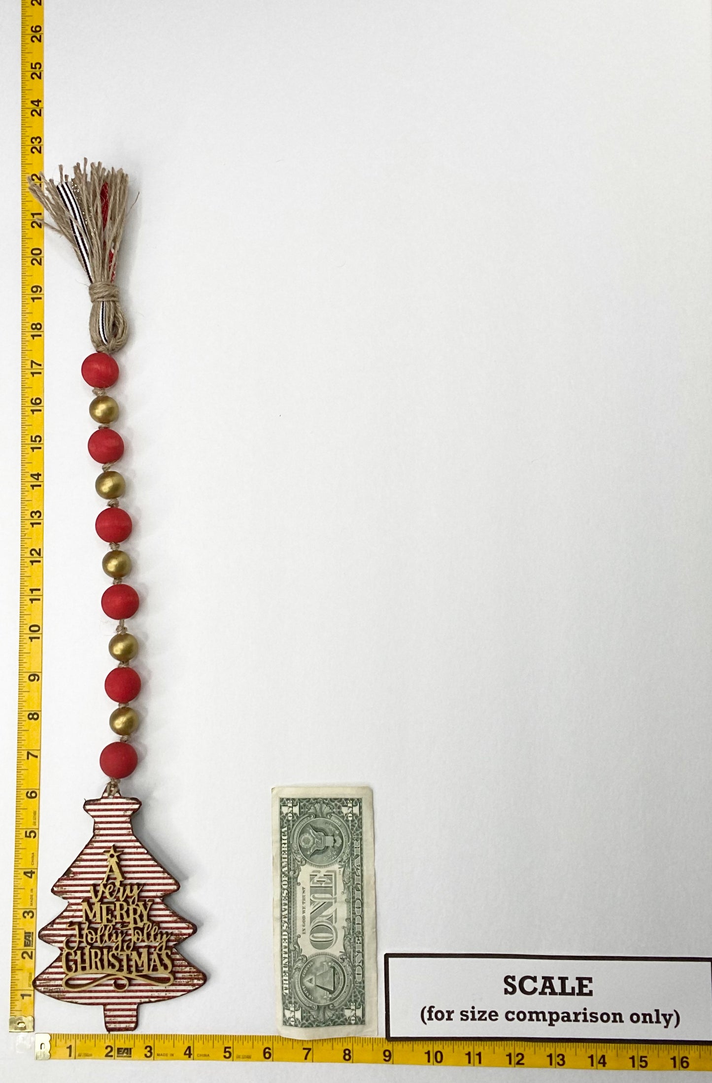 Red and White Striped Tree Wood Bead Garland