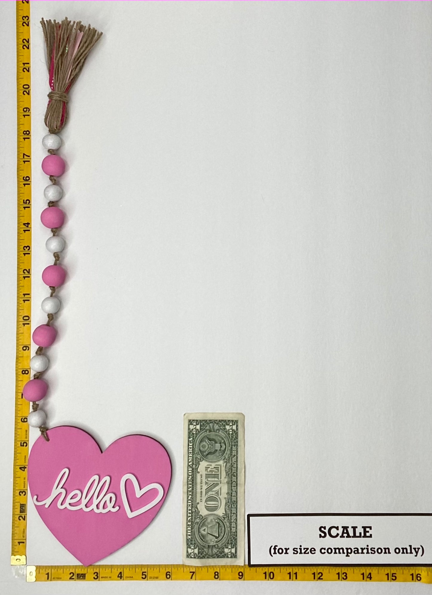 Hello Heart Wood Bead Garland Pink Check