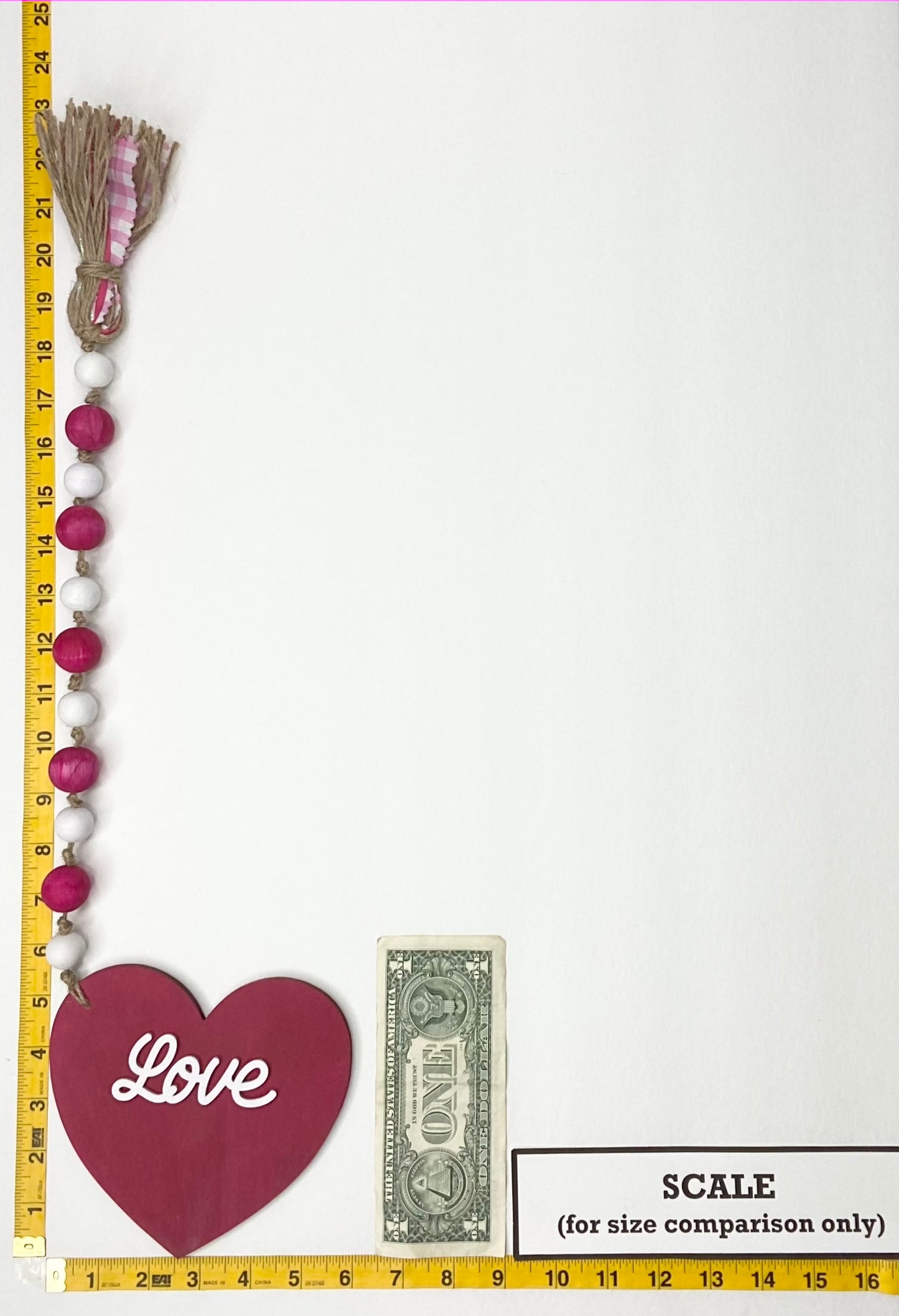 Love Wood Bead Garland Hot Pink Stripe