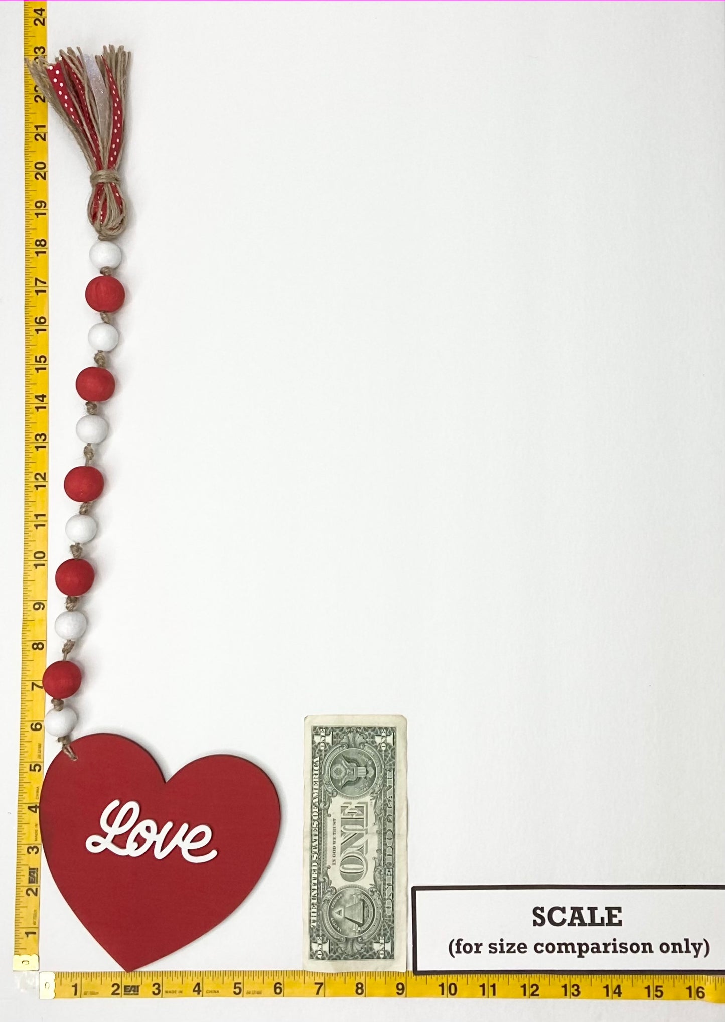 Love Wood Bead Garland Red Stripe