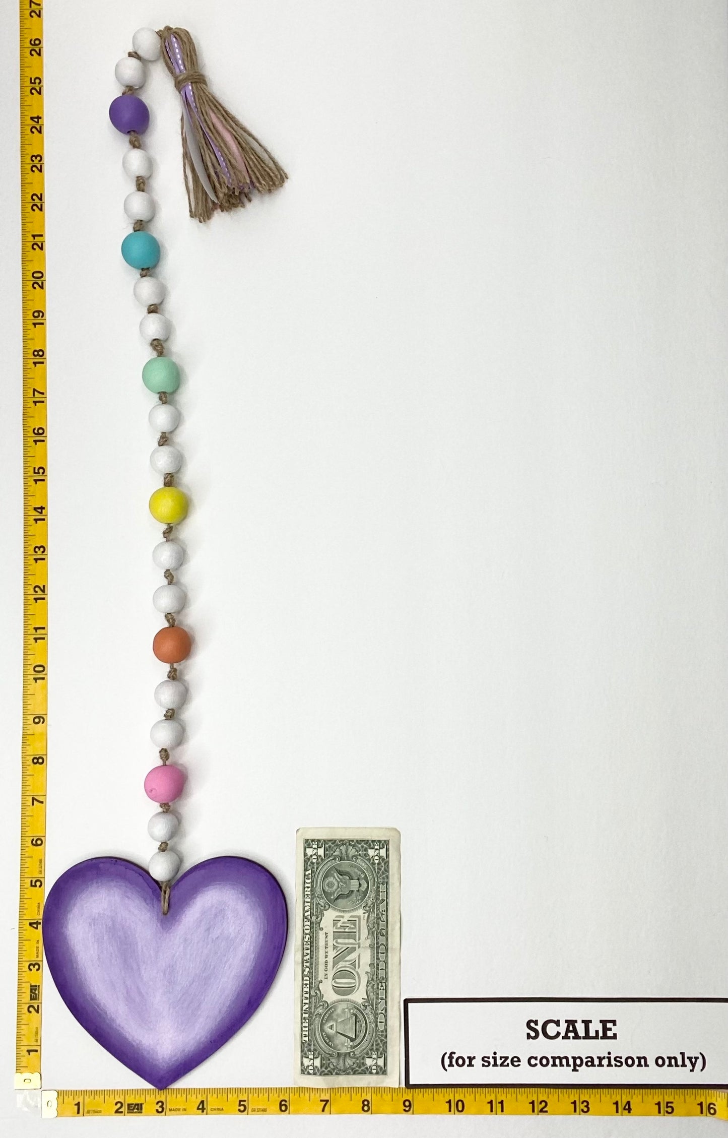 Conversation Heart Wood Bead Garland Purple