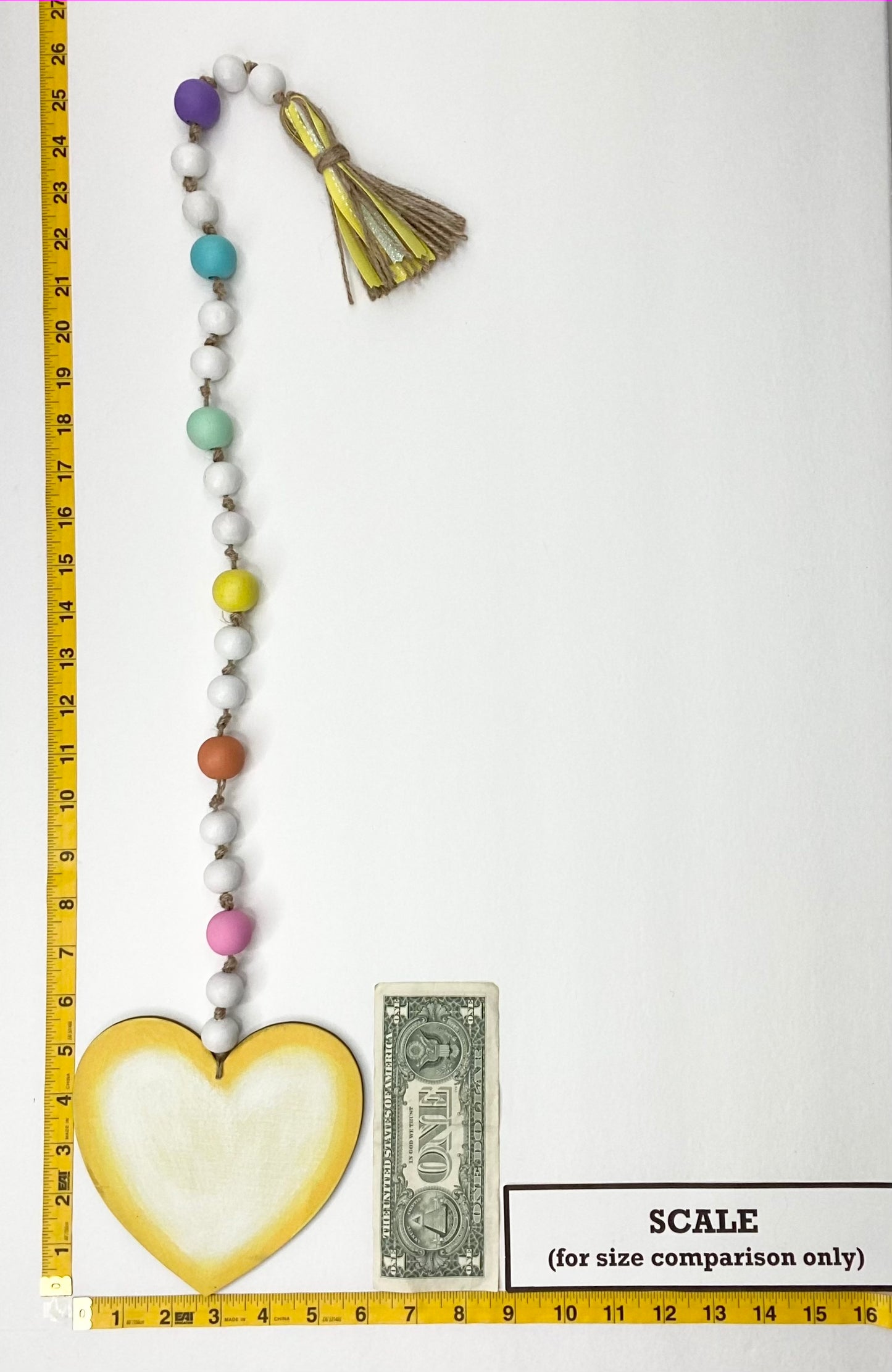 Conversation Heart Wood Bead Garland Yellow