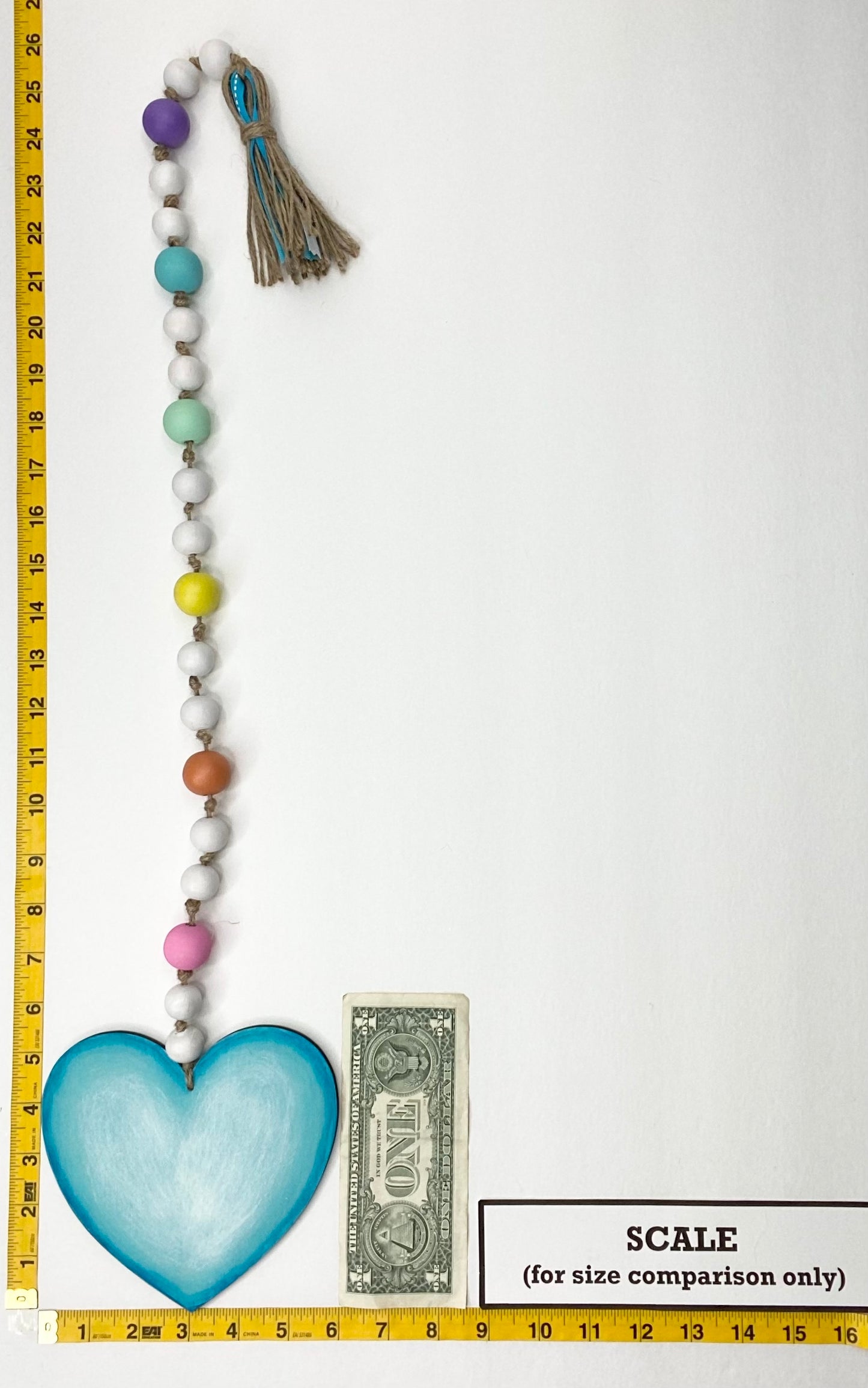 Conversation Heart Wood Bead Garland Blue