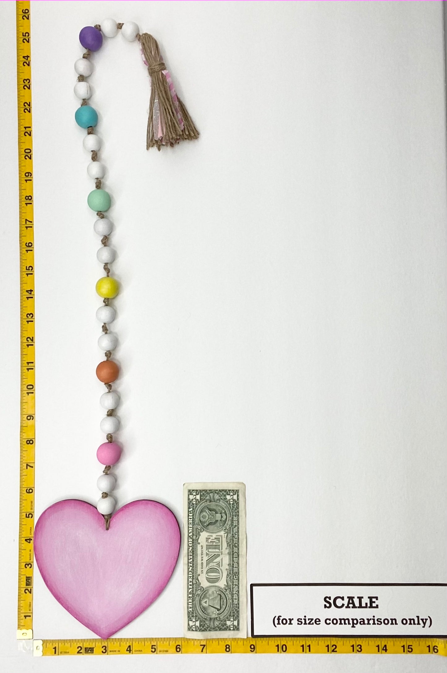 Conversation Heart Wood Bead Garland Pink