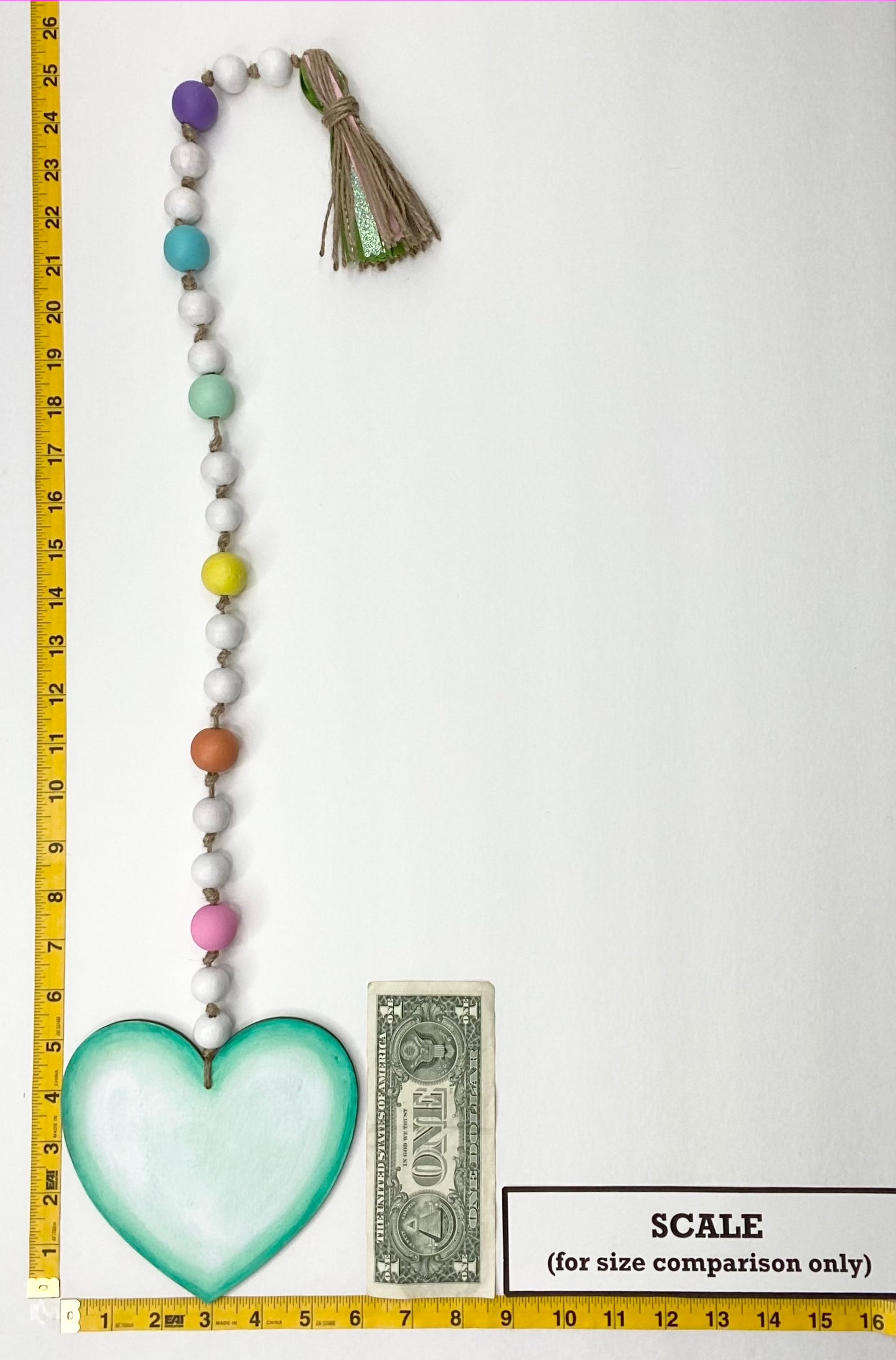 Conversation Heart Wood Bead Garland Green