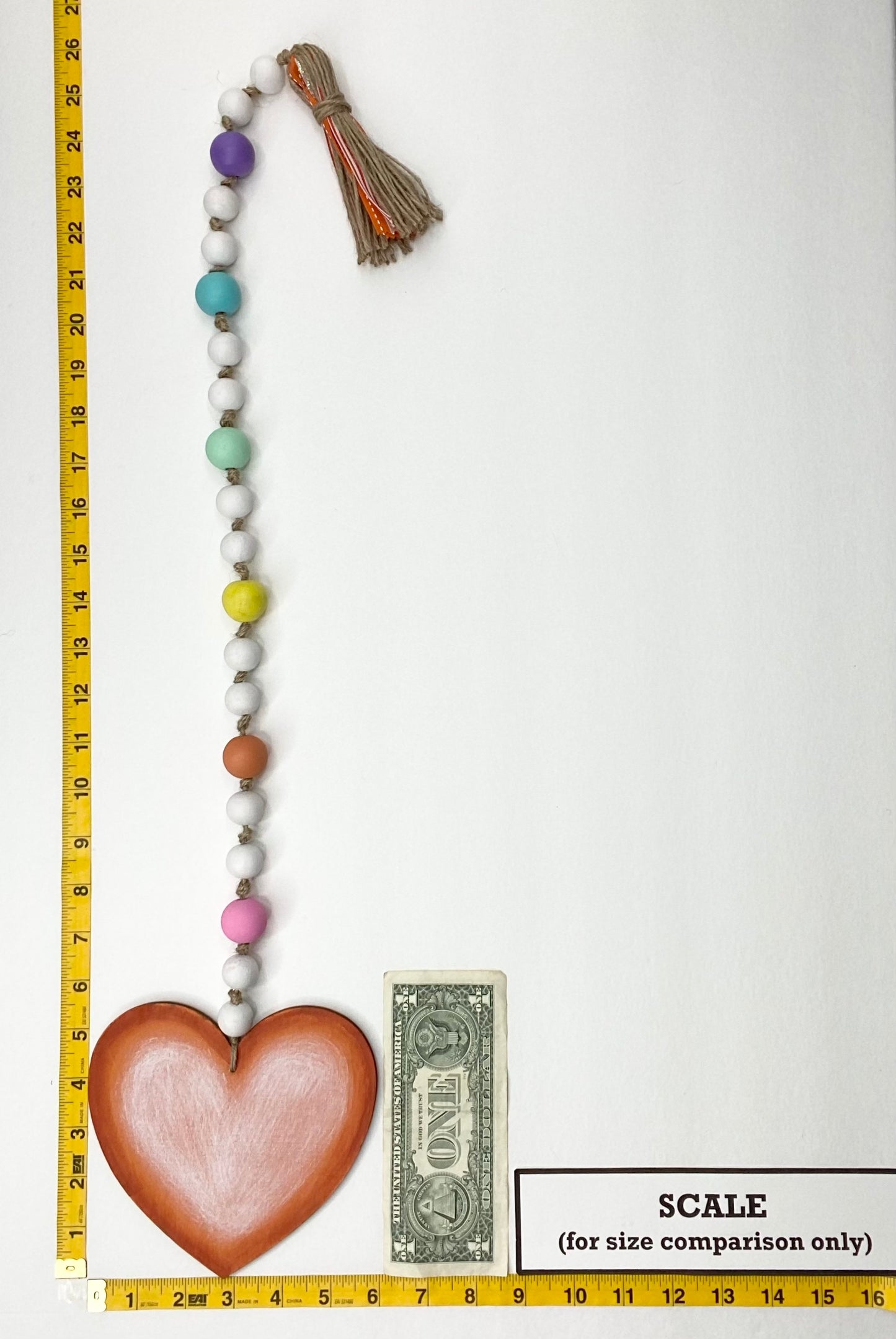 Conversation Heart Wood Bead Garland Orange