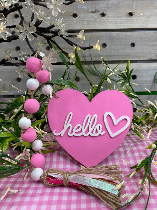 Hello Heart Wood Bead Garland Pink Check