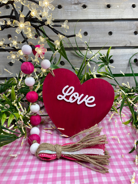 Love Wood Bead Garland Hot Pink Stripe