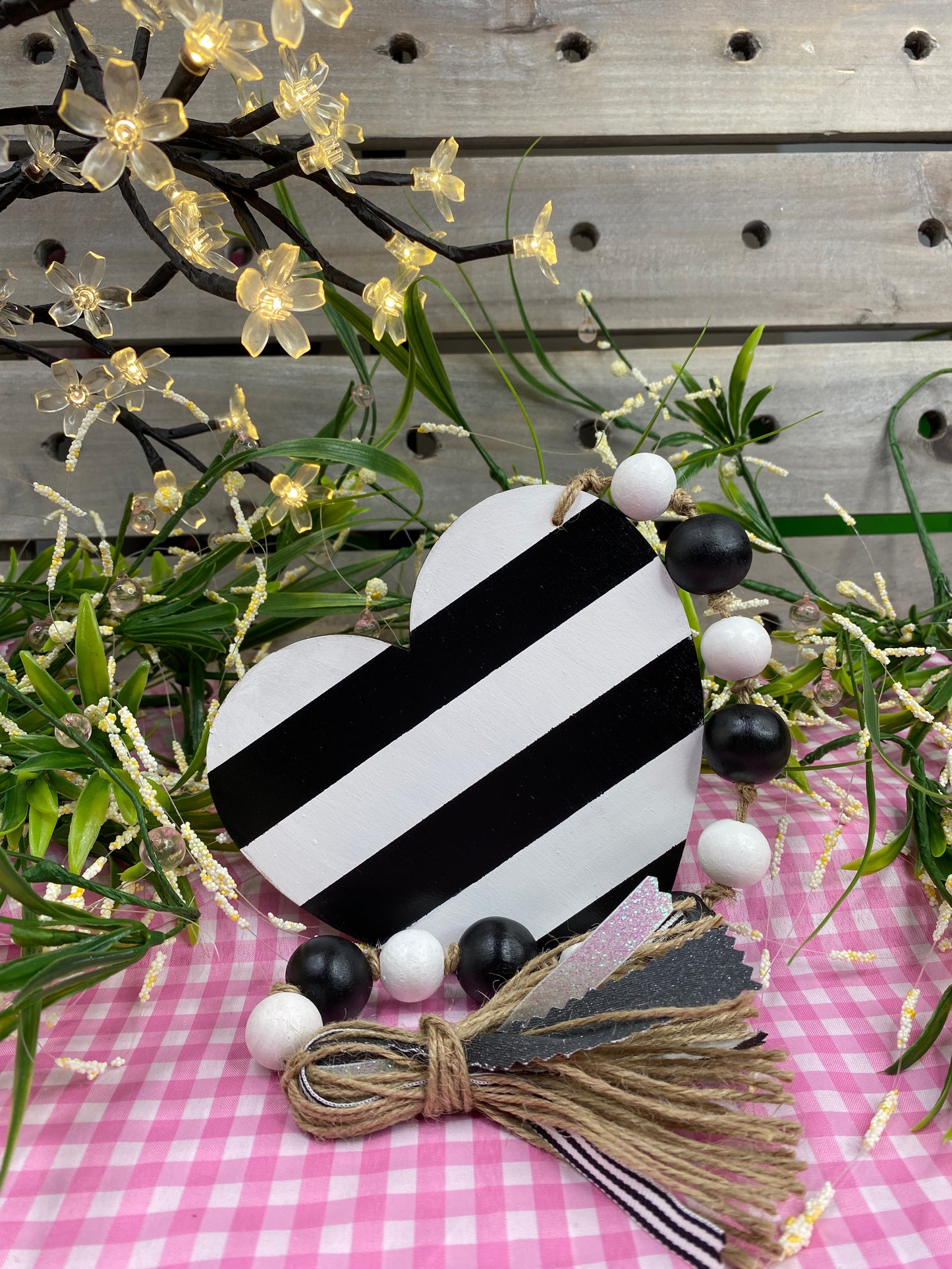 Love Wood Bead Garland Black Stripe