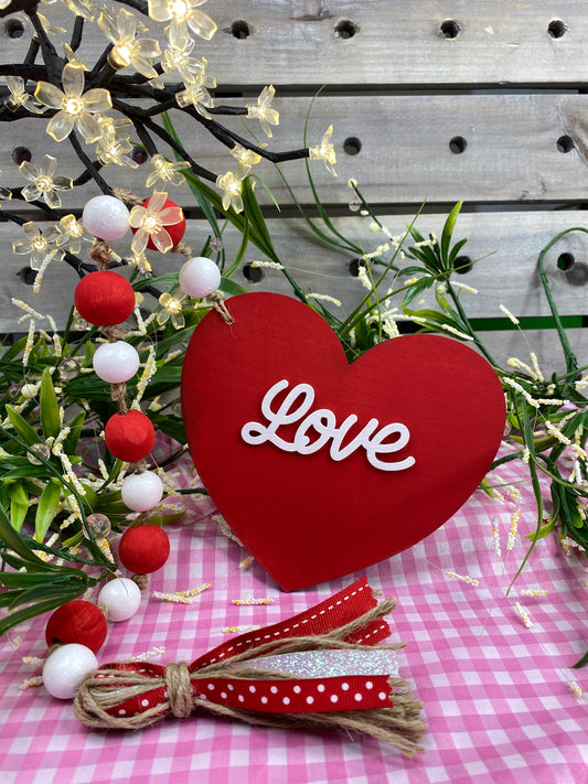 Love Wood Bead Garland Red Stripe