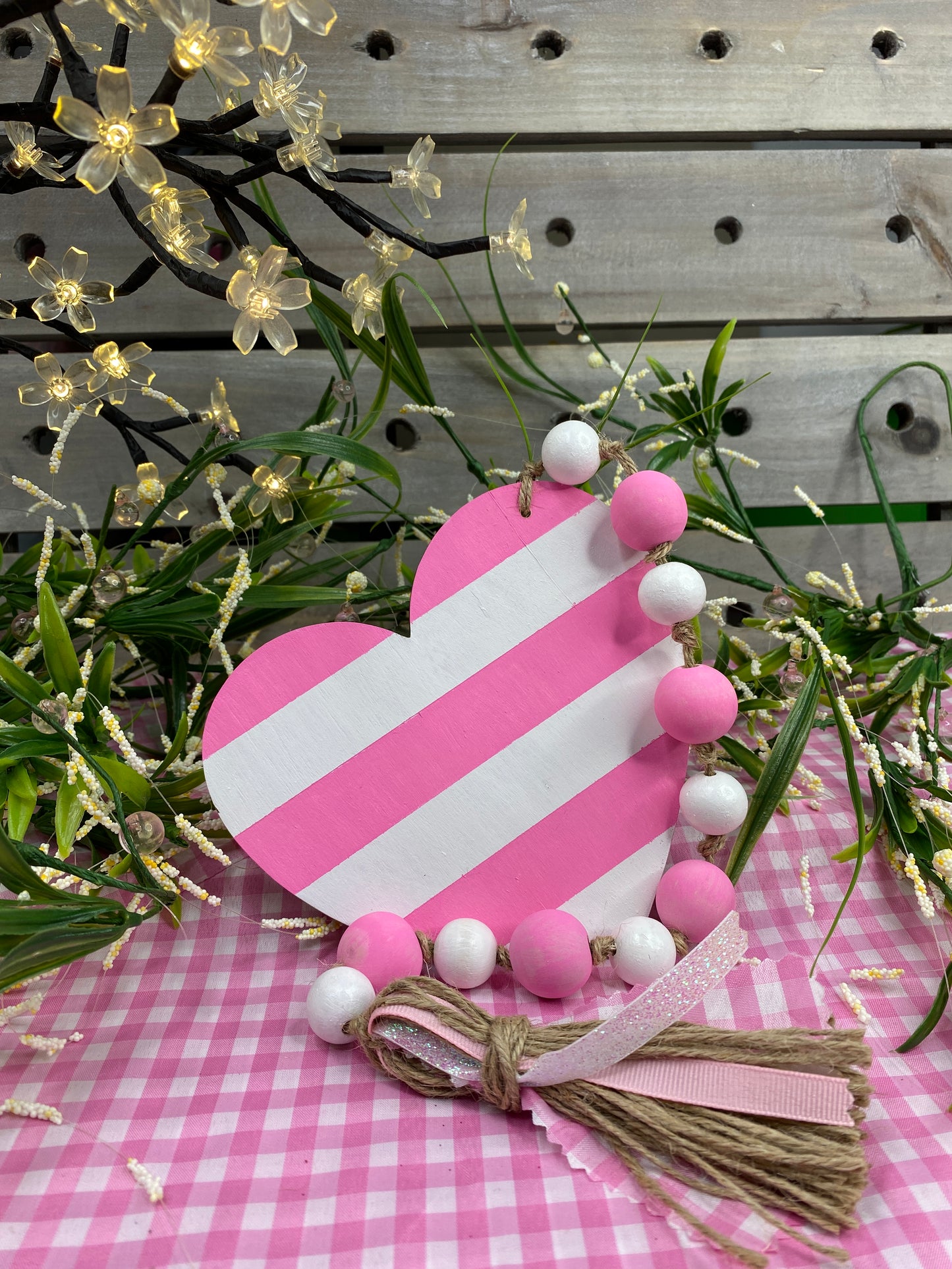 Love Wood Bead Garland Pink Stripe