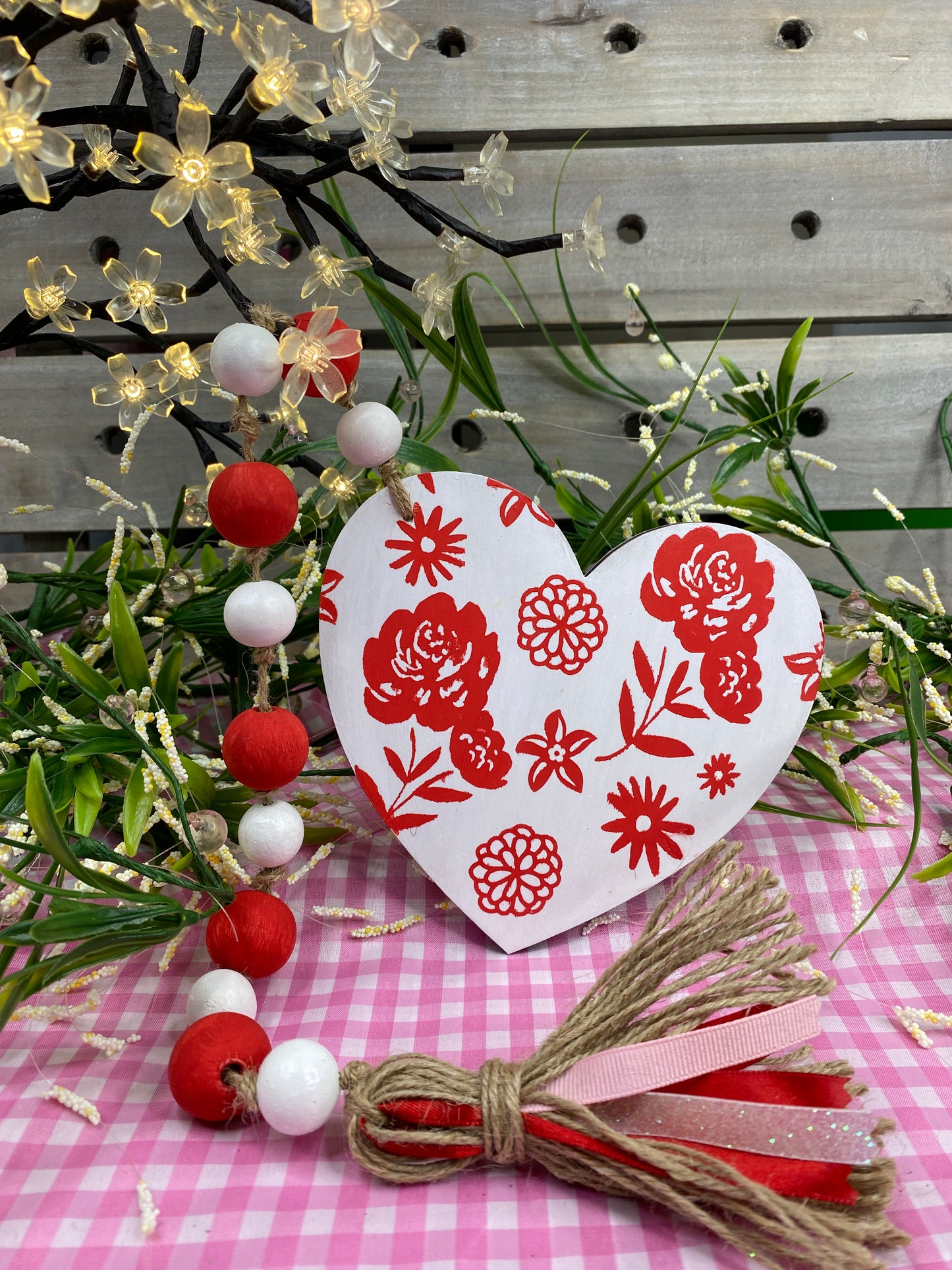 Flowers Wood Bead Garland Red Love