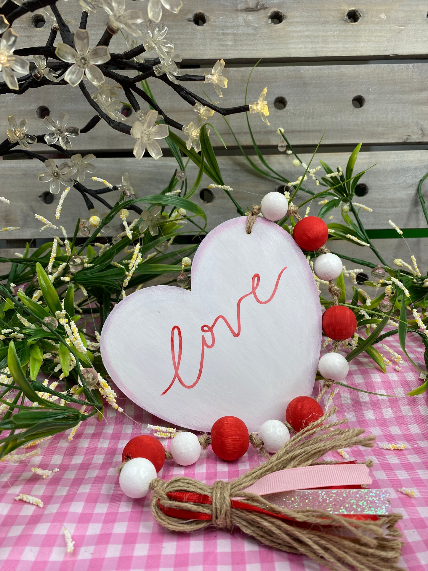 Flowers Wood Bead Garland Red Love