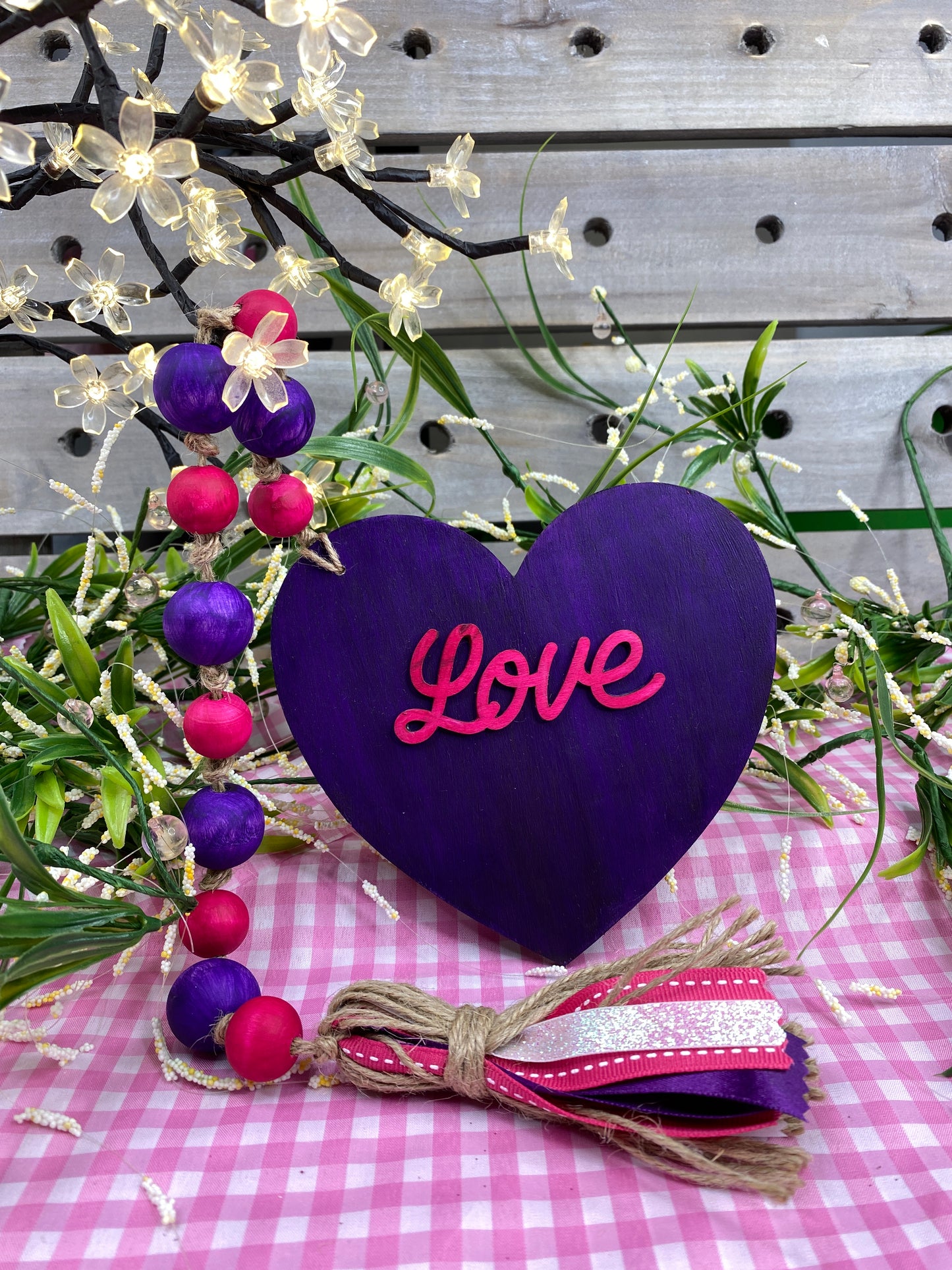 Love Wood Bead Garland Deep Purple Stripe