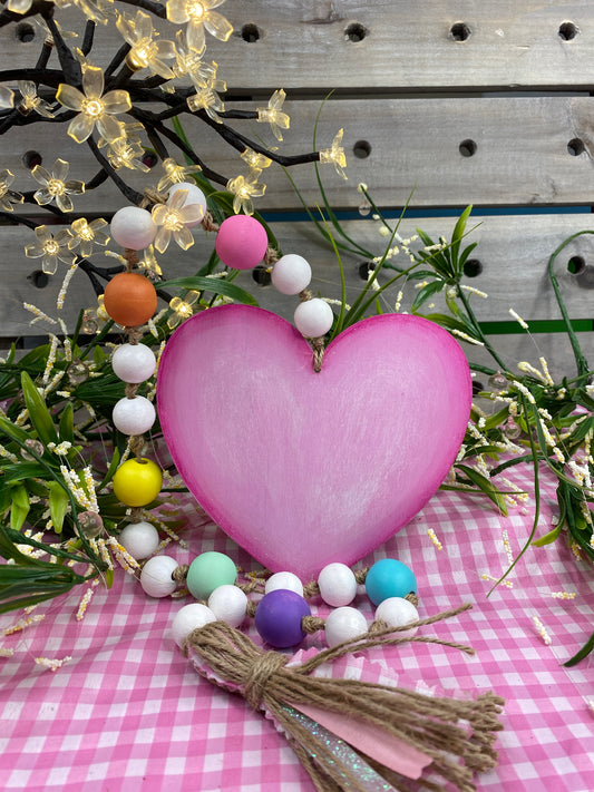 Conversation Heart Wood Bead Garland Pink