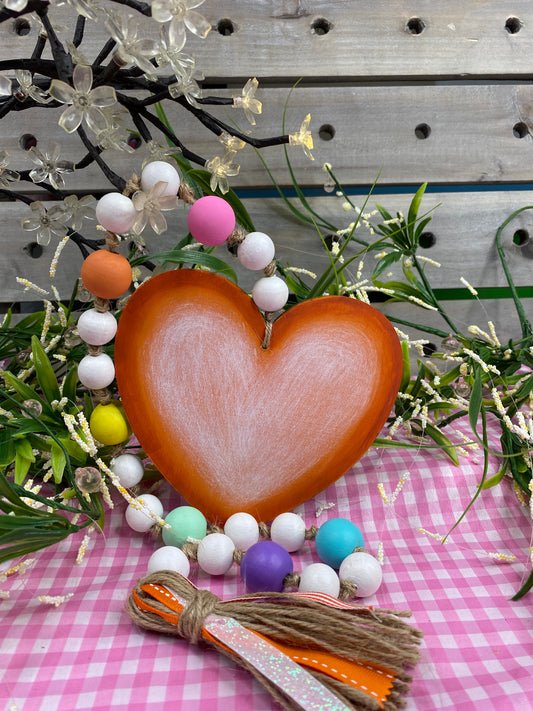 Conversation Heart Wood Bead Garland Orange