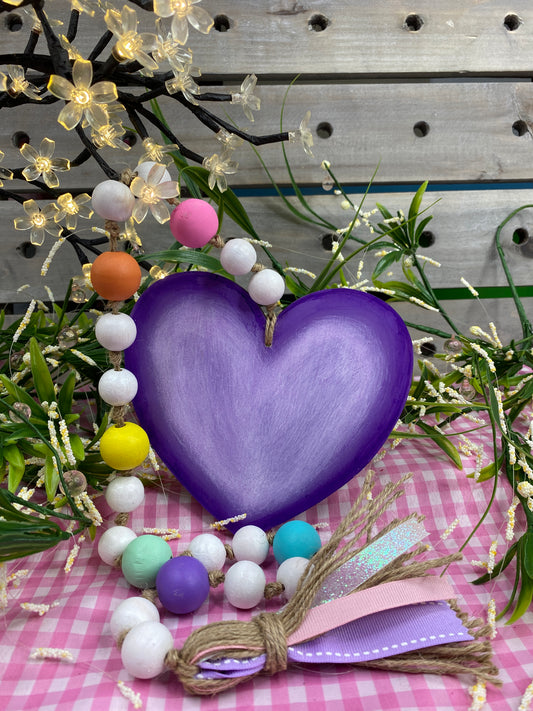 Conversation Heart Wood Bead Garland Purple