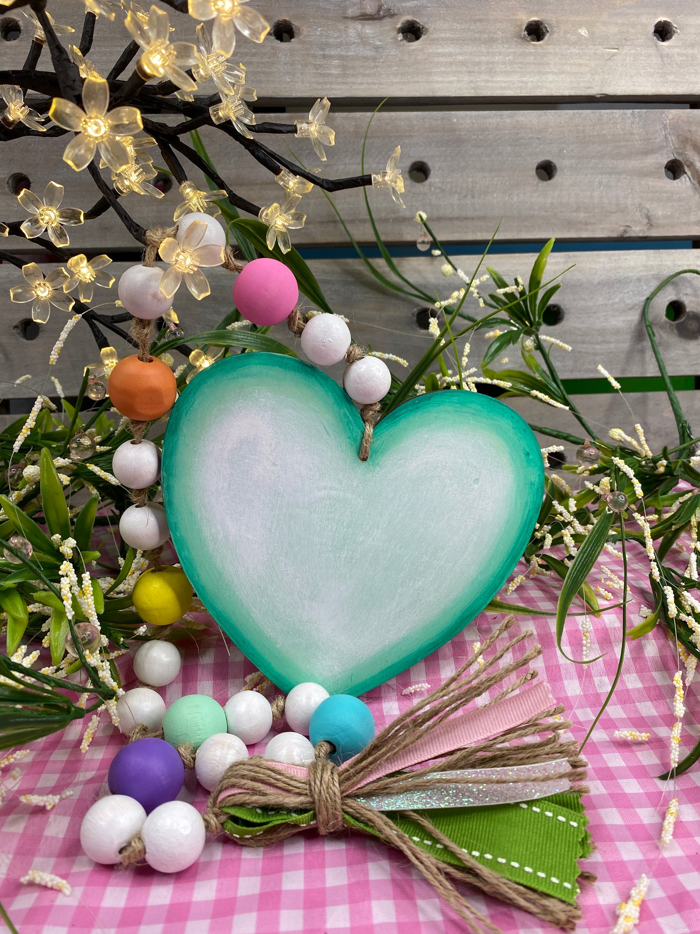 Conversation Heart Wood Bead Garland Green